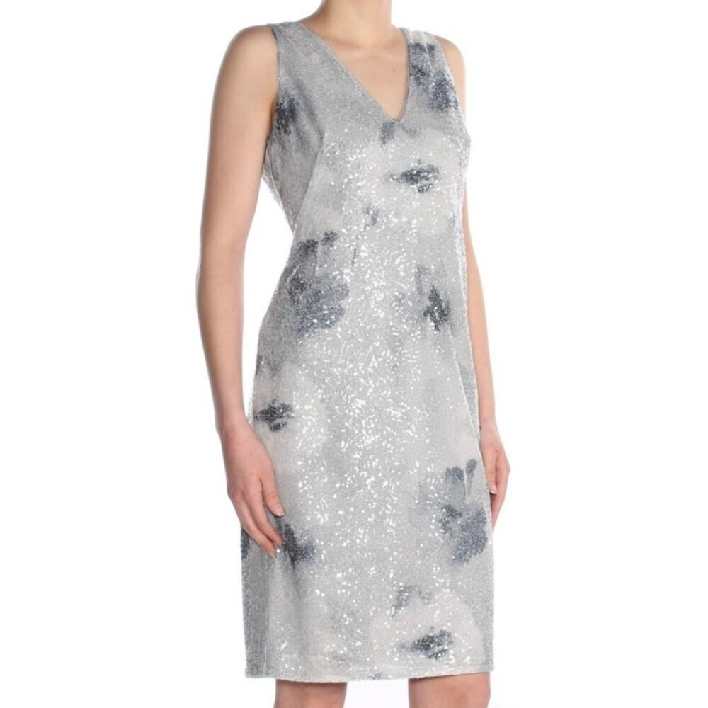 Ralph Lauren Sequin Dress 6 Glam MOB Cocktail Formal Floral Sheath Sleeveless